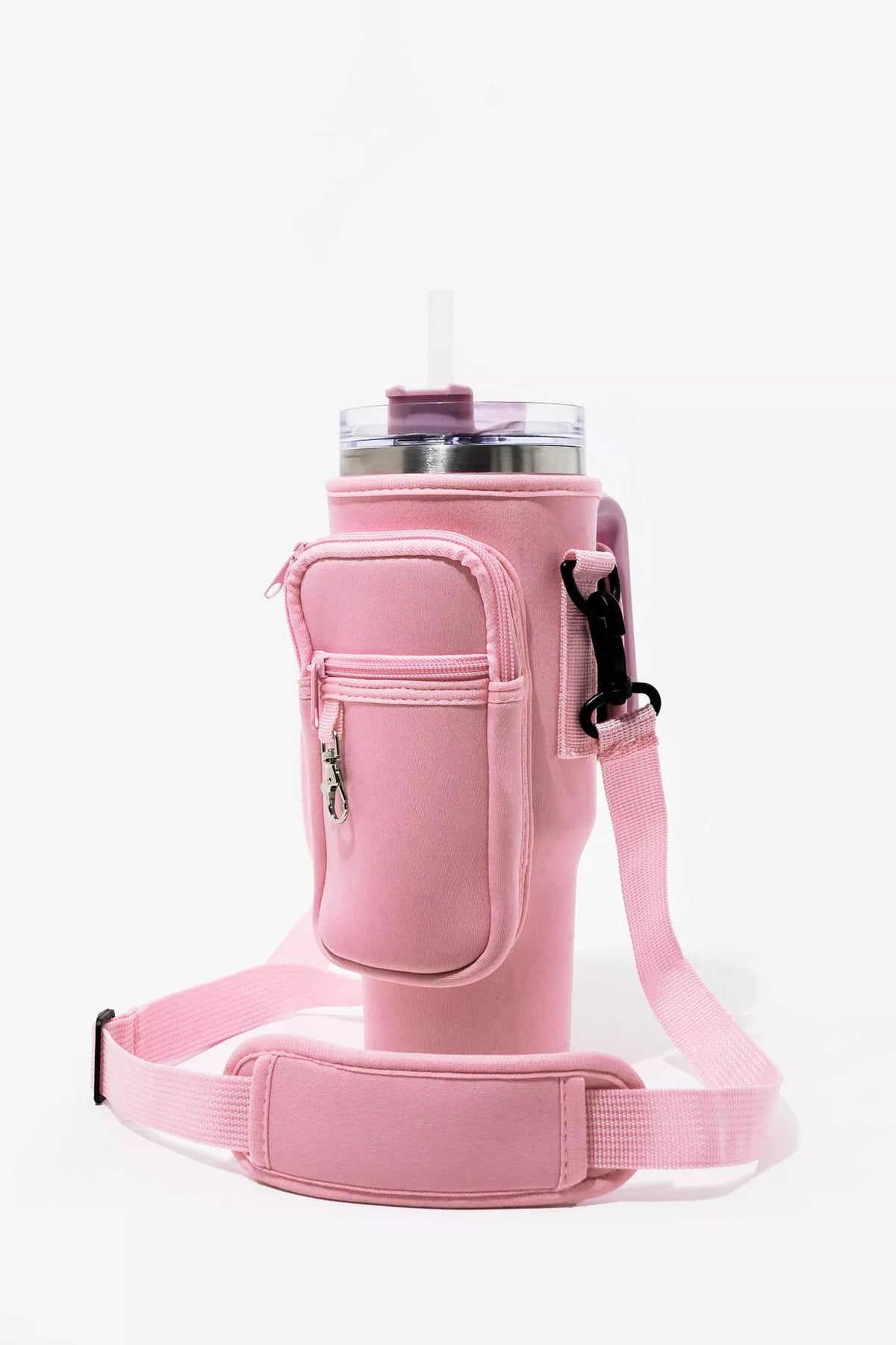 40oz Tumbler Bag with Phone Pocket – Blush Pink Insulated Cup Holder Carrying Bag with Adjustable Strap