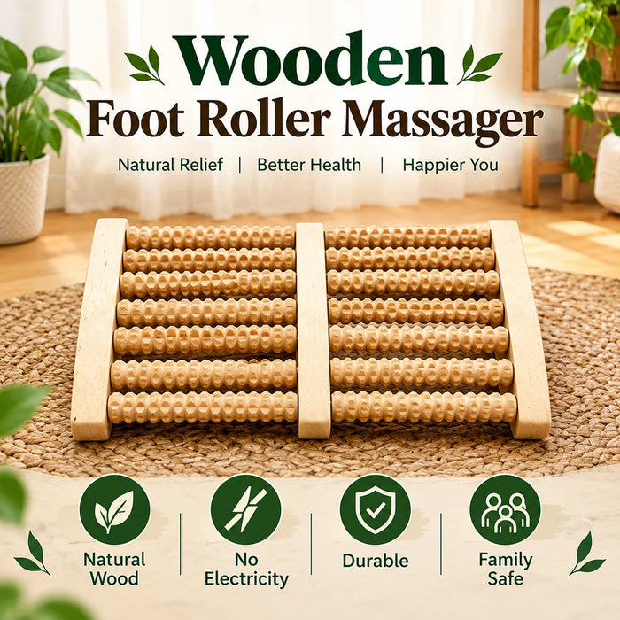 Wooden Foot Roller Massager | Foot Reflexology & Pressure Point Relief Tool | No Electricity