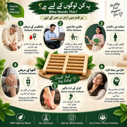 Wooden Foot Roller Massager | Foot Reflexology & Pressure Point Relief Tool | No Electricity