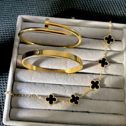 Stainless Steel 3 Piece Bracelet And Bangle Combo - Durable Elegant Accessory Set For Stylish Layering And Daily Wear